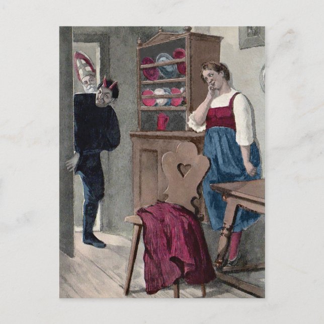 Vintage Victorian Krampus Visits Postcard (Front)