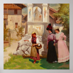 Vintage Victorian Ladies Courtyard Oil Painting Poster