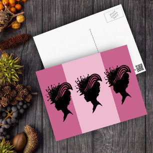 Vintage Victorian Lady Black Silhouette Fancy Hat Postcard