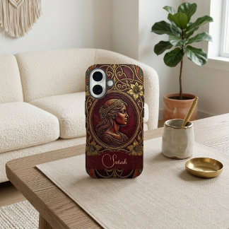 Vintage Victorian Lady Burgundy Wine Leather Chic  iPhone 16 Case