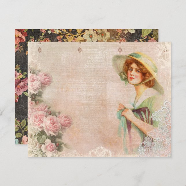 Vintage Victorian Lady Decoupage Scrapbook Paper (Front/Back)