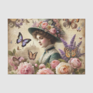 Vintage Victorian Lady Floral decoupage Tissue Paper