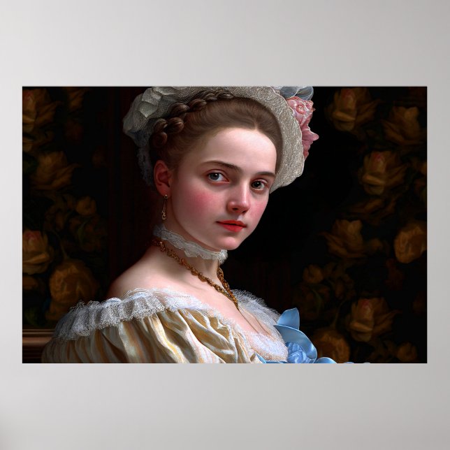 Vintage Victorian Lady Hat Rose Flower Poster (Front)