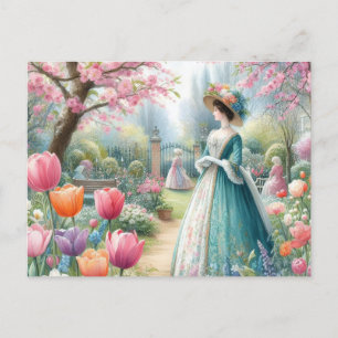 Vintage Victorian lady in a park watercolor Postcard