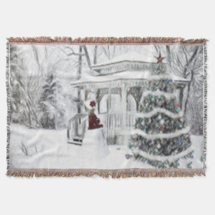 Vintage Victorian lady in winter park drawing Throw Blanket
