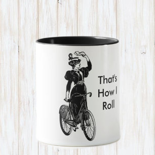 Vintage Victorian Lady on Bicycle Illustration Mug