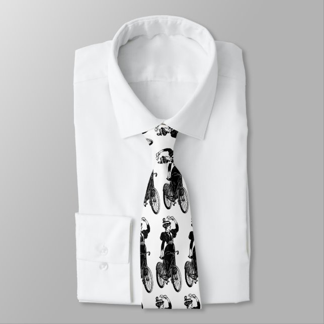 Vintage Victorian Lady on Bicycle Illustration Tie (Tied)