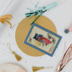 Vintage Victorian Lady Red Blue Christmas Holiday Postcard