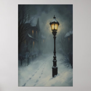 Vintage Victorian Lamp in Winter Fog Gothic Winter Poster