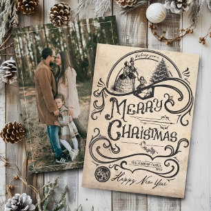 Vintage Victorian Merry Christmas Carol Photo Holiday Card