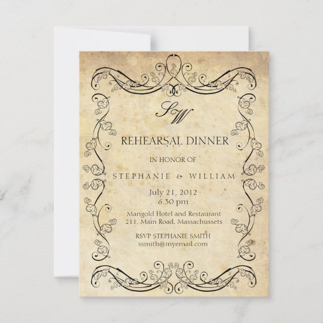 Vintage Victorian Monogram Rehearsal Dinner Card (Front)