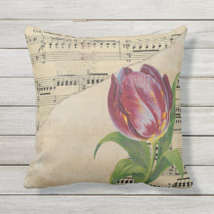 Vintage Victorian Music Romance Tulips Cushion