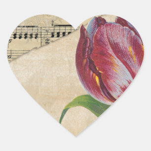 Vintage Victorian Music Romance Tulips Heart Sticker