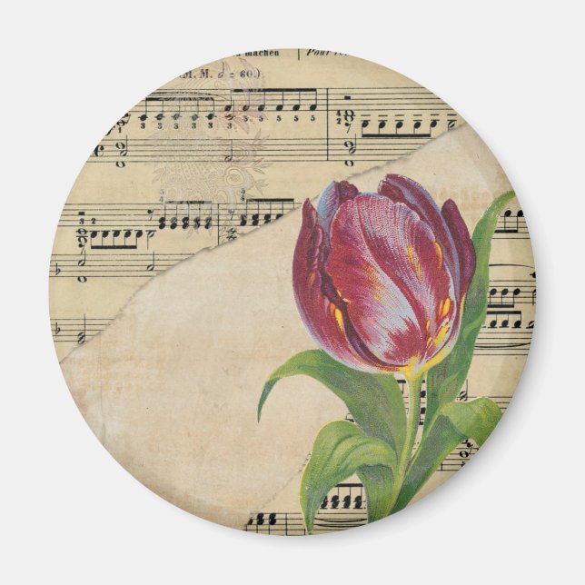 Vintage Victorian Music Romance Tulips Magnet (Front)