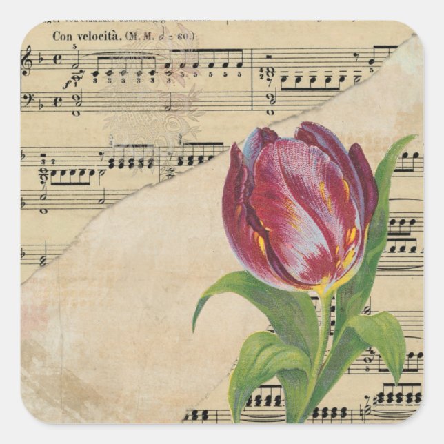 Vintage Victorian Music Romance Tulips Stickers (Front)