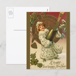 Vintage Victorian New Years Eve Champagne Angel Holiday Postcard