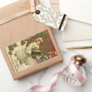 Vintage Victorian New Years Eve Champagne Angel Rectangular Sticker