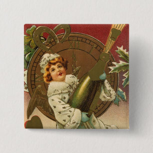Vintage Victorian New Years Eve Girl and Champagne 15 Cm Square Badge