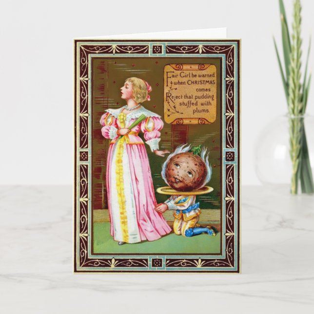 Vintage Victorian Odd Plum Pudding Christmas Card (Front)