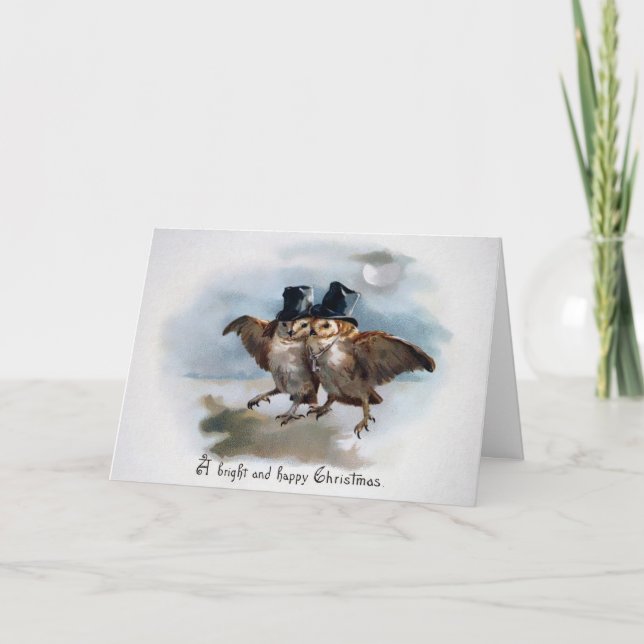 Vintage Victorian Owls Christmas Card (Front)