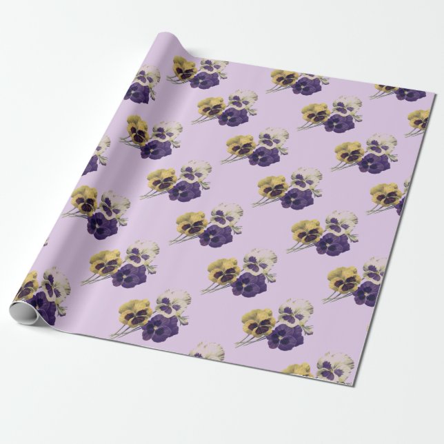 Vintage/Victorian Pansy Flowers Wrapping Paper (Unrolled)