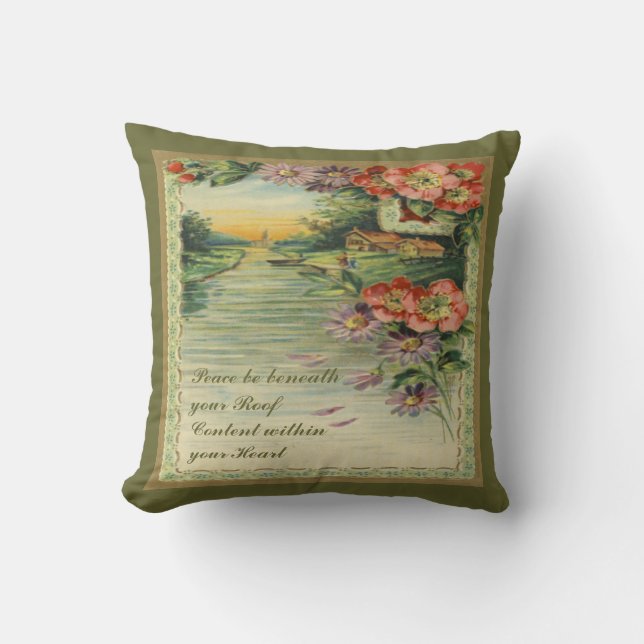 Vintage Victorian Peace & Content Pillow Throw (Front)