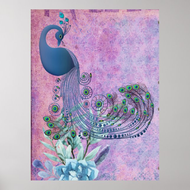 *~* Vintage Victorian Peacock Art Nouveau AR24 Poster (Front)