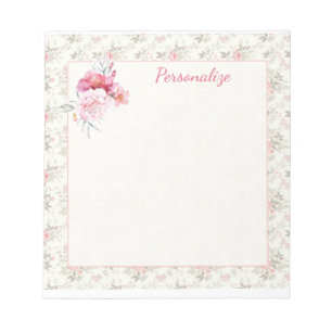 Vintage Victorian Pink Floral Border Bouquet  Notepad
