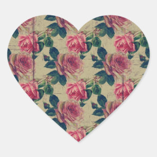 Vintage Victorian Pink Flowers Heart Sticker