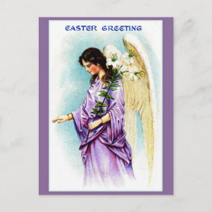 Vintage Victorian purple angel Easter greeting Holiday Postcard