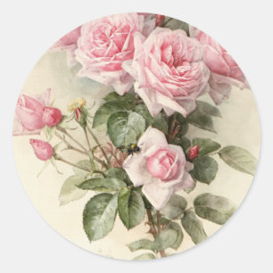 Vintage Victorian Romantic Roses Classic Round Sticker