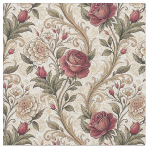 Vintage Victorian Rose & Damask Floral Pattern Art Fabric
