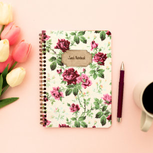 Vintage victorian rose pattern custom name notebook