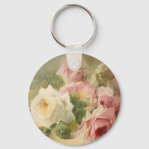 Vintage Victorian Rose Watercolor Key Ring