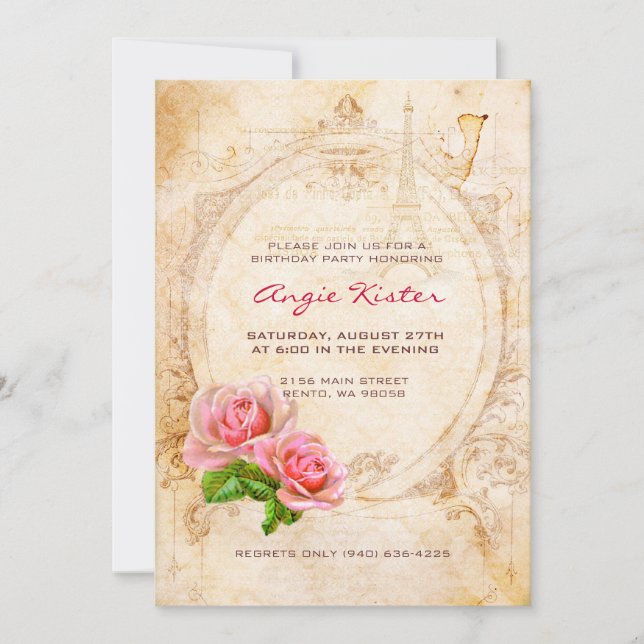 Vintage Victorian Roses Birthday Party Invitation (Front)
