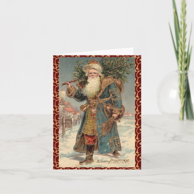 Vintage Victorian Rustic Santa Christmas Card (Front)