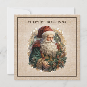 Vintage Victorian Santa Burlap Luxury Holiday Card