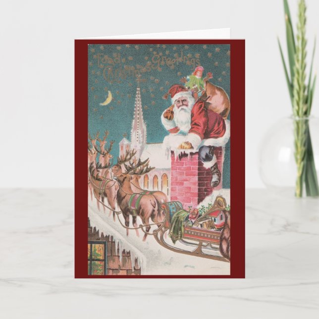 Vintage Victorian Santa Christmas Holiday Card (Front)