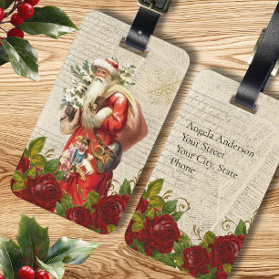 Vintage Victorian Santa Claus Antique Decoupage Luggage Tag