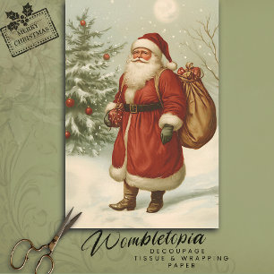 Vintage Victorian Santa Claus Christmas Decoupage Tissue Paper