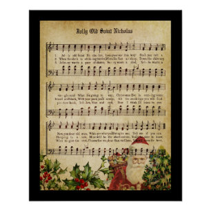 Vintage Victorian Santa Claus Music Score and Song Poster