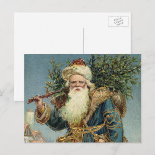Vintage Victorian Santa Claus with Christmas Tree Holiday Postcard