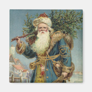 Vintage Victorian Santa Claus with Christmas Tree Magnet