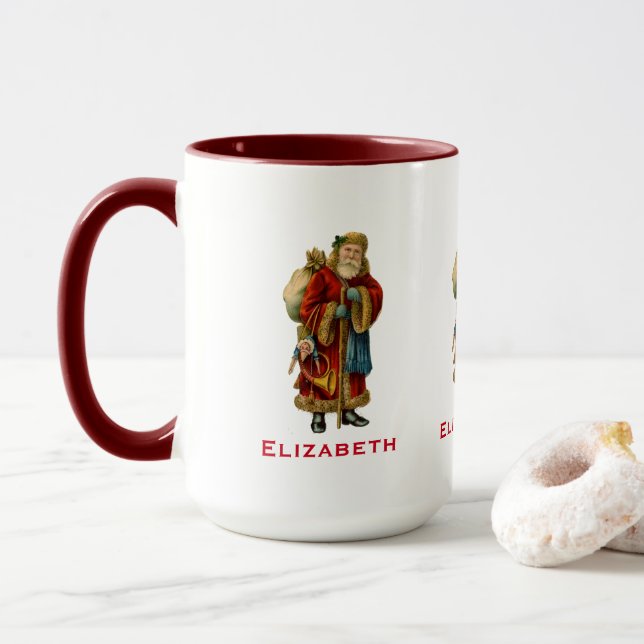 Vintage Victorian Santa with Toys Mug (With Donut)