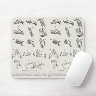 Vintage Victorian Sign Language Hand Gestures Art Mouse Pad