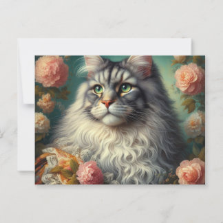 Vintage Victorian Silver Maine Coon Cat  Postcard