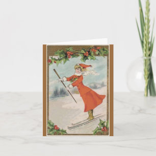 Vintage Victorian skiing Christmas card