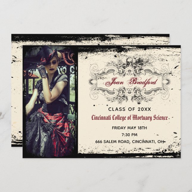 Vintage Victorian Skull Graduation Photo Invitation (Front/Back)