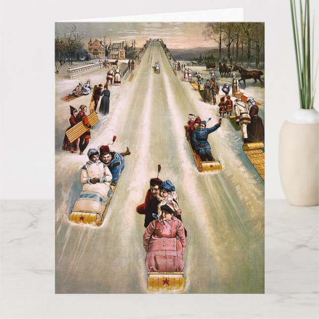 Vintage Victorian Sledding Hill Christmas Card (Front)