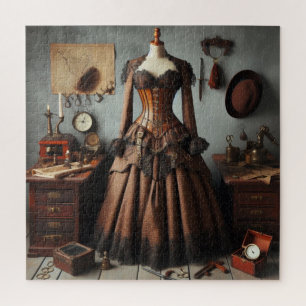 Vintage Victorian Steampunk Lady Detective Dress Jigsaw Puzzle
